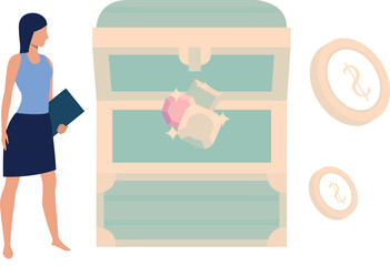 The girl is looking at the treasure box.