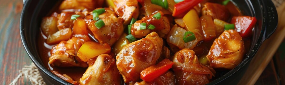 Bowl of food with meat and vegetables in it, filipino recipes , food background 