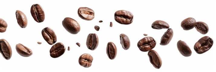 Obraz premium Coffee beans floating isolated on white background