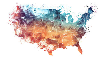 Abstract digital map of America, concept of American global network and connectivity Oil color painting. Generative AI.