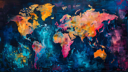 Abstract digital world map Oil color painting. Generative AI.