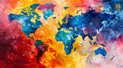 Abstract digital world map Oil color painting. Generative AI.