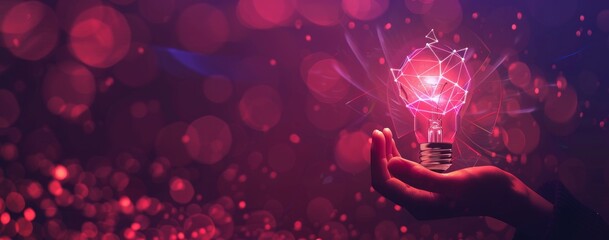 Abstract digital illustration of an arm holding up the glowing light bulb