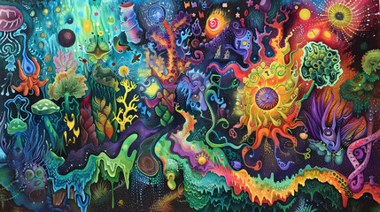 Ayahuasca compilation.Shamanic meditation Oil color painting. Generative AI.