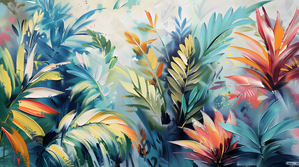 beautiful plants on canvas Oil color painting. Generative AI.