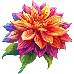 Fototapeta premium Illustrated Dahlia Flower with Purple and Peach Petals