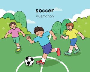 체육시간에 경쟁하는 스포츠 축구 놀이 선수들