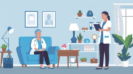 Home Care Nurse: During a home visit, a nurse provides in-home care, checking on a patient's health and offering assistance with daily activities to ensure their well-being 