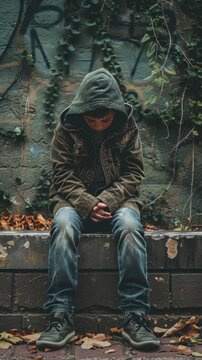 Boy sitting on a ledge with his head down, exclusion bullying

