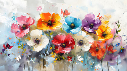 colorful flowers Oil color painting. Generative AI.