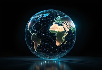 Fototapeta premium Glowing Holographic Globe with Interconnected Network and Radiant Energy Effect