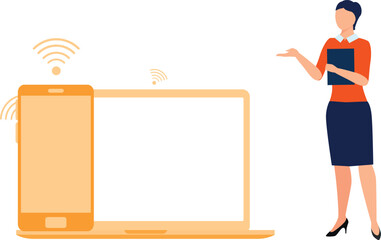 The girl is talking about sharing networks.