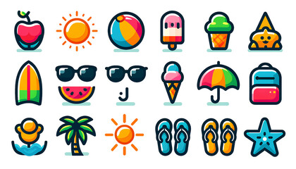 夏のフラット デザイン アイコン、イラスト素材｜Summer Flat Design Icons, Illustrations.