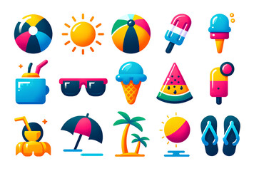 夏のフラット デザイン アイコン、イラスト素材｜Summer Flat Design Icons, Illustrations.