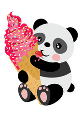 Cute panda sitting eating an ice cream cone