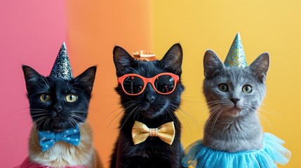Dressed-up feline friends with festive headgear