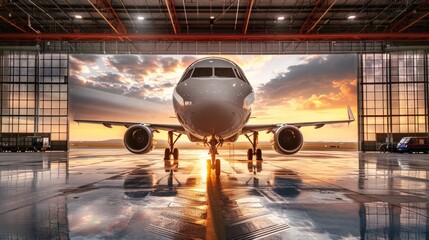 Commercial airplane undergoing maintenance inside aviation hangar for optimal service