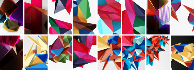 Set of low poly triangles poster geometric backgrounds. Vector Illustration For Wallpaper, Banner, Background, Card, Book Illustration, landing page