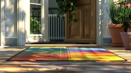 Pixel art door mat, colorful and inviting, blend of nostalgia and modern