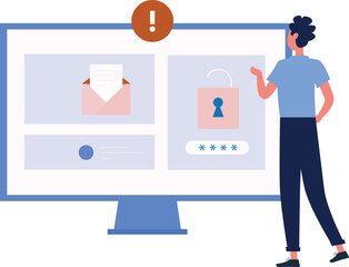 A boy is looking at the data on monitor.