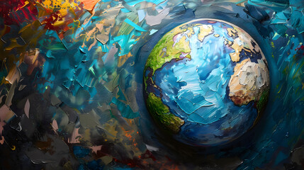 Digital world globe centered on USA Oil color painting. Generative AI.
