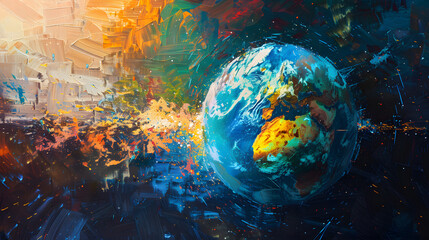 Digital world globe, concept of global network and connectivity on Earth, high speed data transfer and cyber technology, information exchange and international telecommunication Oil co. Generative AI.