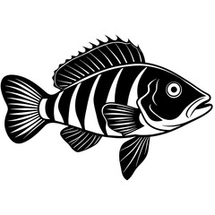 Wrasse fish silhouette vector art illustration.