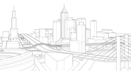 modern city architectural landscape sketch 3d illustration