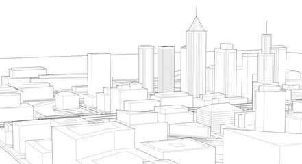 modern city architectural landscape sketch 3d illustration
