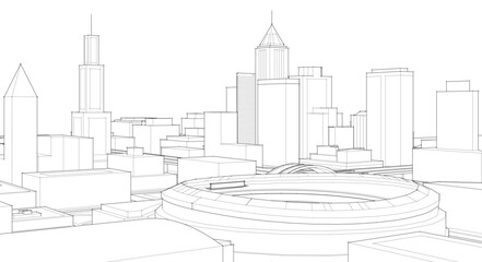 modern city architectural landscape sketch 3d illustration