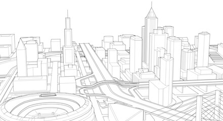 Obraz premium modern city architectural landscape sketch 3d illustration