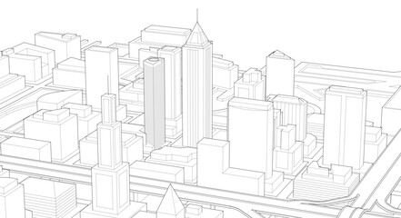 modern city architectural landscape sketch 3d illustration