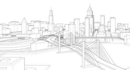 modern city architectural landscape sketch 3d illustration