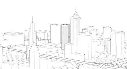 Obraz premium modern city architectural landscape sketch 3d illustration