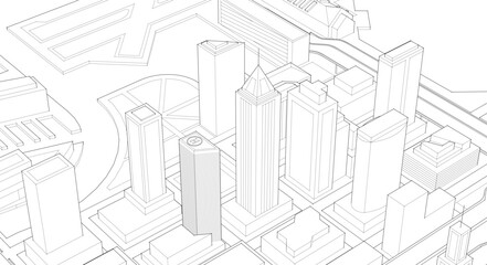 modern city architectural landscape sketch 3d illustration