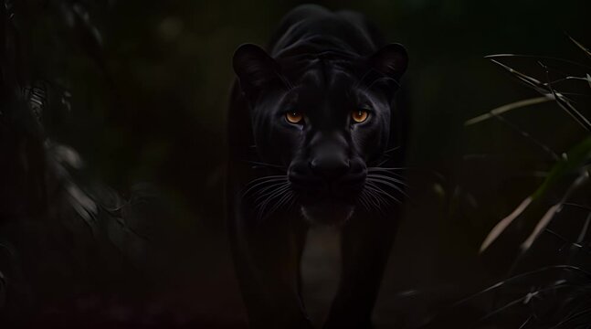Black Panther in Front View. Fierce Predator