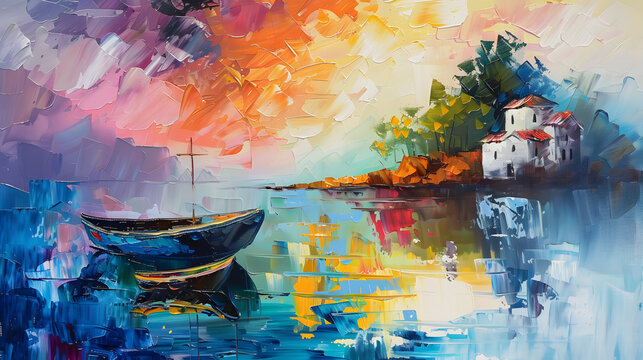 Oil paints on canvas Multicolored Oil color painting. Generative AI.