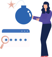 The girl is searching for the password.