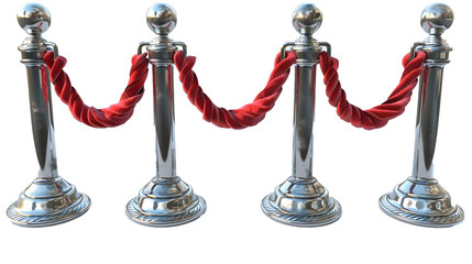 Stanchions with Velvet Ropes Isolated on Transparent or White Background, cut out PNG file