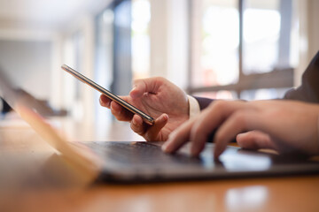 Social media and digital online concept, man using smart phone. The concept of living on vacation and playing social media. Social Distancing ,Working From Home