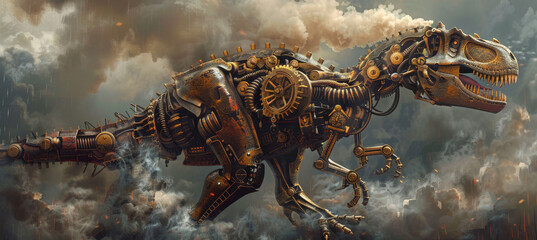 Steampunk Robotic Dinosaur in Action