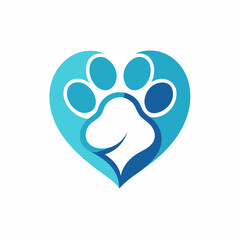 logo for a veterinary, cat paw print in the shape of a heart, simple and clean logo, creative logo icon