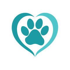 logo for a veterinary, cat paw print in the shape of a heart, simple and clean logo, creative logo icon