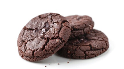 Chocolate cookies displayed on a white background