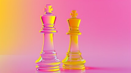 Glass chess king figure yellow and pink background