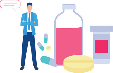 The boy is standing next to the jar.