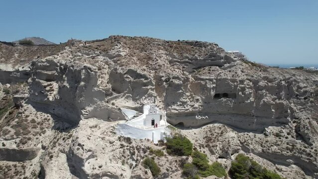 Greek chapel of Panagia Sergena hewn into rock, Vothonas, on island of Santhorini
