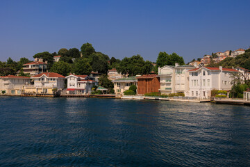 Citycape, View of the Bosphorus in Istanbul city on sunny summer day, in a public place.