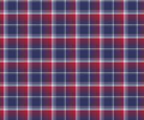 Plaid pattern, red, blue, white, seamless for textiles, and for designing clothing, skirts, pants or decorative fabric. Vector illustration.