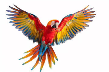 Obraz premium A colorful parrot with a black beak flies through the air